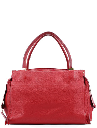 Red leather tote - red,
