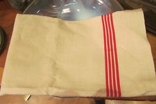 ancien torchon en toile metis lin ecrue fleur bleue rayures rouges