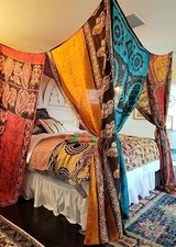 Baldaquin de lit de plage Vintage Saree Silk Bed Canopy Drapes Vintage...