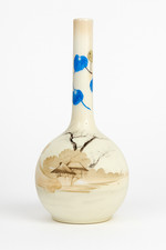 Vase japonisant ancien en porcelaine émaillée – Paysage lacustre – vers 1900