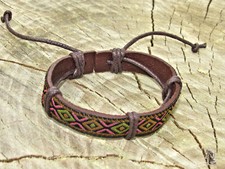 Bracelet Ethnique Tibétain cuir et tissus