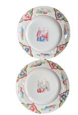 Porcelaine de Bayeux 2 assiettes vintage polychromes décor au Chinois