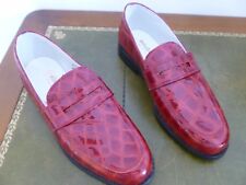 NEUFS MOCASSINS MARQUE MINIBEL CUIR VACHETTE CROCO ROUGE VERNI POINTURE 34