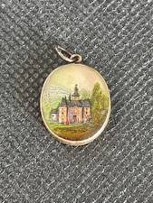 ANCIEN MEDAILLE MINIATURE PEINTE MAIN MEDAILLON DOUBLE FACE VIERGE A L'ENFANT