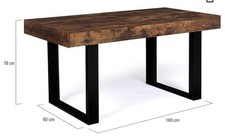 Table à Manger Rectangle 6 Personnes Bois Effet Vieilli et Noir 160 cm