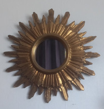 ancien miroir forme soleil en bois doré année 50 / 60 diam 51 cm mid-century