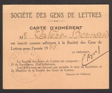 Valère-Bernard. Carte de membre de la Société des Gens de Lettres 1935 Felibrige
