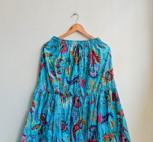 Indien bleu ciel floral long - bleu,
