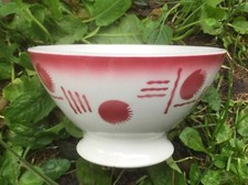BOL ANCIEN FAÏENCE BADONVILLIERS DÉCOR MODERNISTE POIS ROUGE BORDEAUX 1930