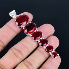 Pendentif solitaire en argent sterling 925 grenat pierre précieuse Mozambique...