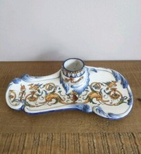 Ancien Encrier en Faience de Gien Modèle Renaissance - Utilisable En Bougeoir 