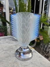 Lampe Art-deco Verre Opalescent Et Metal Nickelé Années 30 Dlg Lalique Sabino...