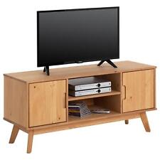 Meuble banc TV scandinave 2 portes 2 niches en pin massif finition bois teinté