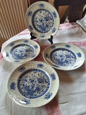 DRESDEN Opaque China 4 Assiettes A Dessert Décor Corbeille XIX Eme