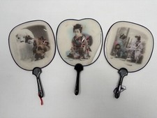 Lot de 3 anciens éventails Photographie sur soie 1900 décor Geisha Japon Asie