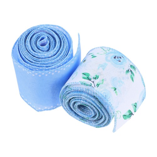 Polyester floral ribbon blue - floral,