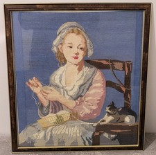 Tableau Canevas LA FEMME AUX ECHEVEAUX Cadre En Bois 48,5 x 44 cm Fait À La Main