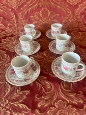 Service à café fleuri en porcelaine de chine, 6 tasses et soucoupes