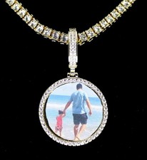 Personalized Picture Pendant Iced CZ Custom Photo 14k GoldPlated Memory Necklace