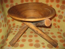 Vintage Ancienne GRANDE COUPE A FRUITS ? TRIPODE en BOIS Afrique ? Déco Maison