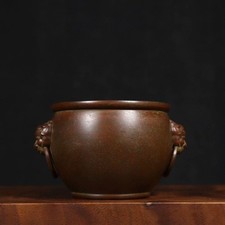 Ancien pot de palais en cuivre décor feng shui pièce d'art pour la maison ou ...