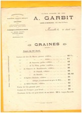 MARSEILLE (13) USINE / HUILE de RICIN & GRAINES "A. GARBIT" Tract Tarifs en 1912