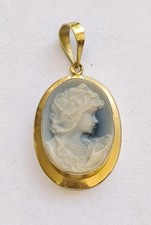 RARE PENDENTIF CAMÉE BLEU EN OR 18K JOLI BUSTE FÉMININ  2,20 g