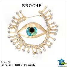 BROCHE OEIL Serti de Métal Doré & Strass Zircons Bijou Neuf Livré 48H à Domicile