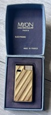 Rare briquet ancien doré MYON Electronic - Paris France - étui d'origine Vintage