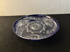 Coupe centre de table en cristal overlay bleu style bohème