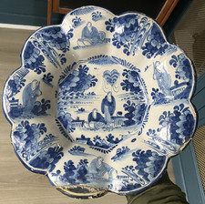 Ancien Grand Plat creux polylobé Faïence XVIIIème Delft décor chinois