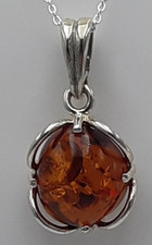 Baltischer Pendentif Ambre 925 Argent Boule Cabochon Chaîne Nature Bijoux
