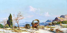 VIDAL Gustave (1895-1966) "Charrettes dans les Alpilles " Provence Avignon Paris