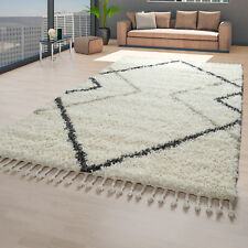 Tapis Shaggy Beige Salon Poils Longs Doux Design Scandinave Losanges