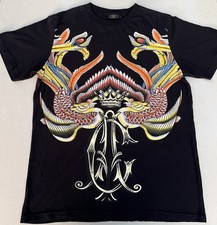 Tee Shirt Homme Christian Audigier USA coton noir couronne paons taille XL