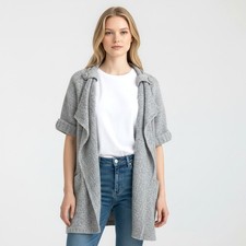 Gilet cardigan mi long gris