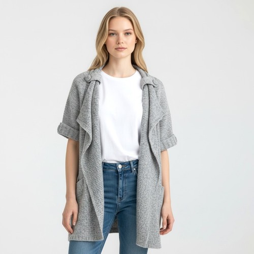 Gilet cardigan long - mi, gris