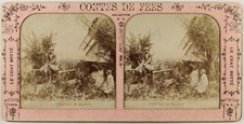 FRANCE Le Chat botté Moulin Théâtre Conte Photo c1870 Stereo Vintage Albumine