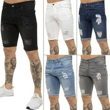 Kruze Hommes Short Déchiré Extensible Jeans Slim Coton Décontracté Demi Pantalon