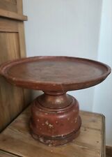 Plateau sur Pied Table à Offrandes Asie Bois Tourné Laqué Rouge Ancien 37 cm