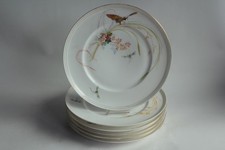 Anciennes assiettes porcelaine fine décor peint main Fleurs Insectes (72519)