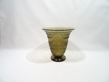ANCIEN VASE TULIPE SCHNEIDER ART DECO VERRE FUME DECOR GEOMETRIQUE 