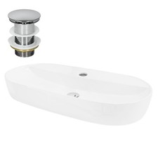 Vasque à poser en céramique blanc lavabo avec garniture de vidange 800x400x120mm