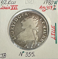 1/2 ECU - LOUIS XVI - 1780 W - Pièce de Monnaie en Argent // TB