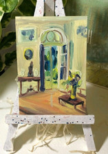 ACEO Peinture Originale Intérieur Miniature Art Petit Tableau 3,5/2,5 Pouces