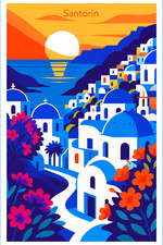 AFFICHE  POSTER SANTORIN GRECE