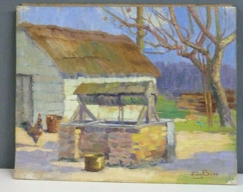 Huile sur toile ferme - huile,