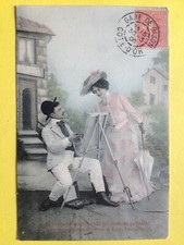 cpa Fantaisie ARTISTE PEINTRE PAINTER Tableau Chevalet Palette COUPLE