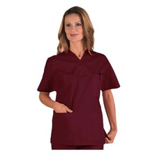 Blouse Infirmier Unisexe Col En V Bordeaux Manches Courtes - Isacco - Médecin