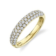 14K or Jaune Diamants Pavé Mariage Bande Dôme Rond Coupe Bague Femmes Taille